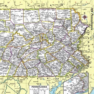 Carte de la Pennsylvanie en téléchargement immédiat - carte imprimable, téléchargement numérique, art mural, carte ancienne
