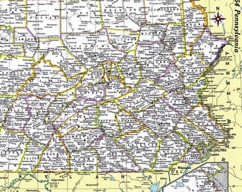 Pennsylvania Map Instant Download - Printable Map, Digital Download, Wall Art, Antique Map