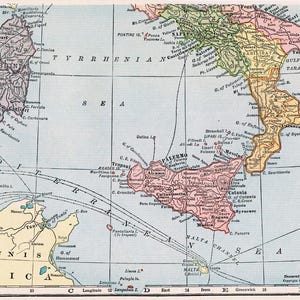 Carte de la Sicile en téléchargement numérique - carte imprimable, carte vintage 1923 de la Sicile Italie, décoration d'intérieur, art mural, téléchargement immédiat, cadeau de voyage