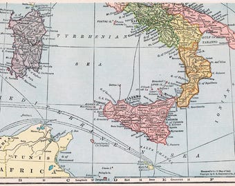 Digital nedladdning av karta över Sicilien - utskrivbar karta, vintagekarta över Sicilien, Italien från 1923, heminredning, väggkonst, omedelbar nedladdning, resepresent
