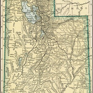 Utah Map Digital Download - Printable Map, Vintage 1923 Map of Utah, Home Decor, Wall Art, Instant Download, Travel Gift