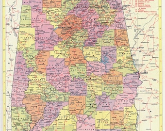 Alabama Map Instant Download - Printable Map, Vintage Map, Home Decor, Wall Art, Antique Map