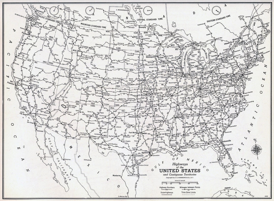 Highways of the United States Map Instant Download Printable Map, Vintage Map, Home Decor, Wall ...