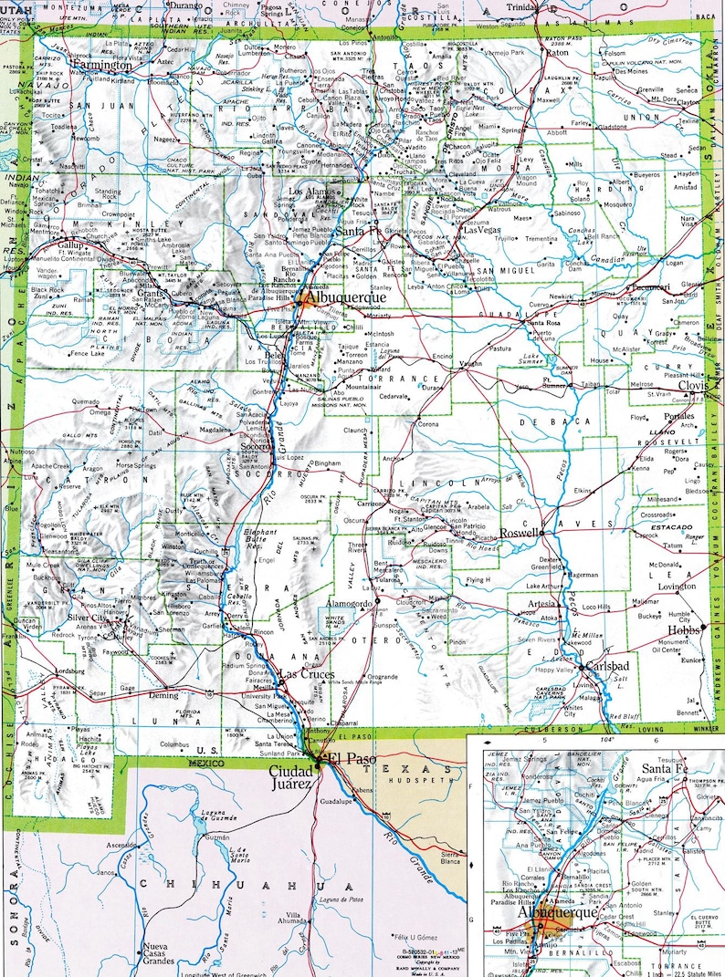 New Mexico Map.pdf New Mexico Map Digital Download - Printable Map, Map of New Mexico ...