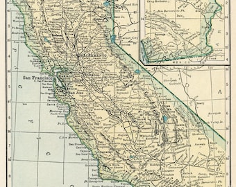 California Map Digital Download - Printable Map, Vintage 1923 Map of California, Home Decor, Wall Art, Instant Download, Travel Gift