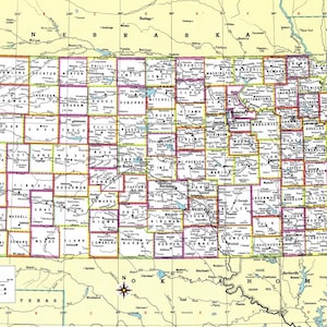 Kansas Map Download instantâneo - Mapa para impressão, download digital, arte de parede, mapa antigo