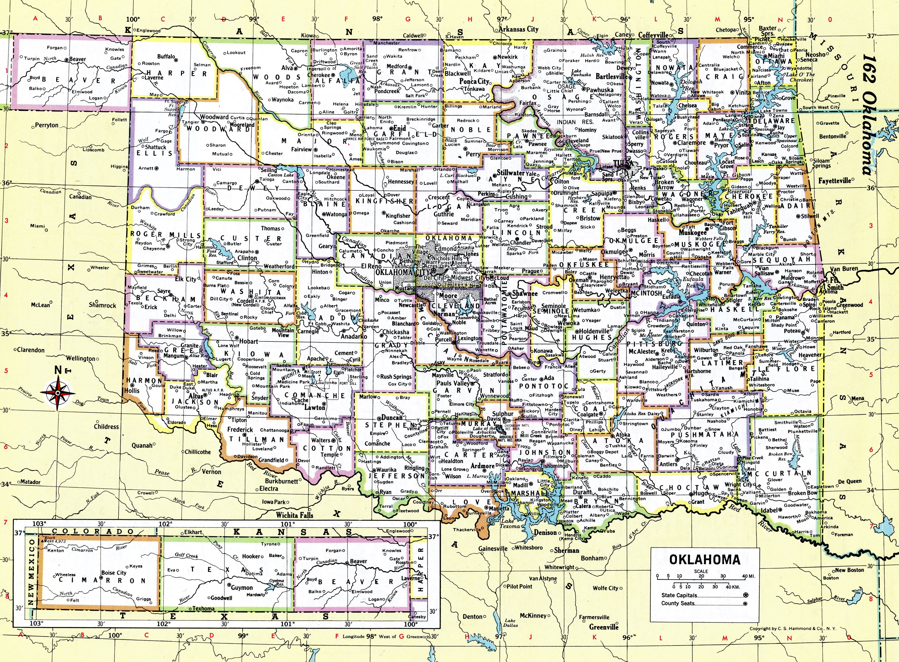1980 Oklahoma Map Antique Hammond Atlas Map Vintage Etsy
