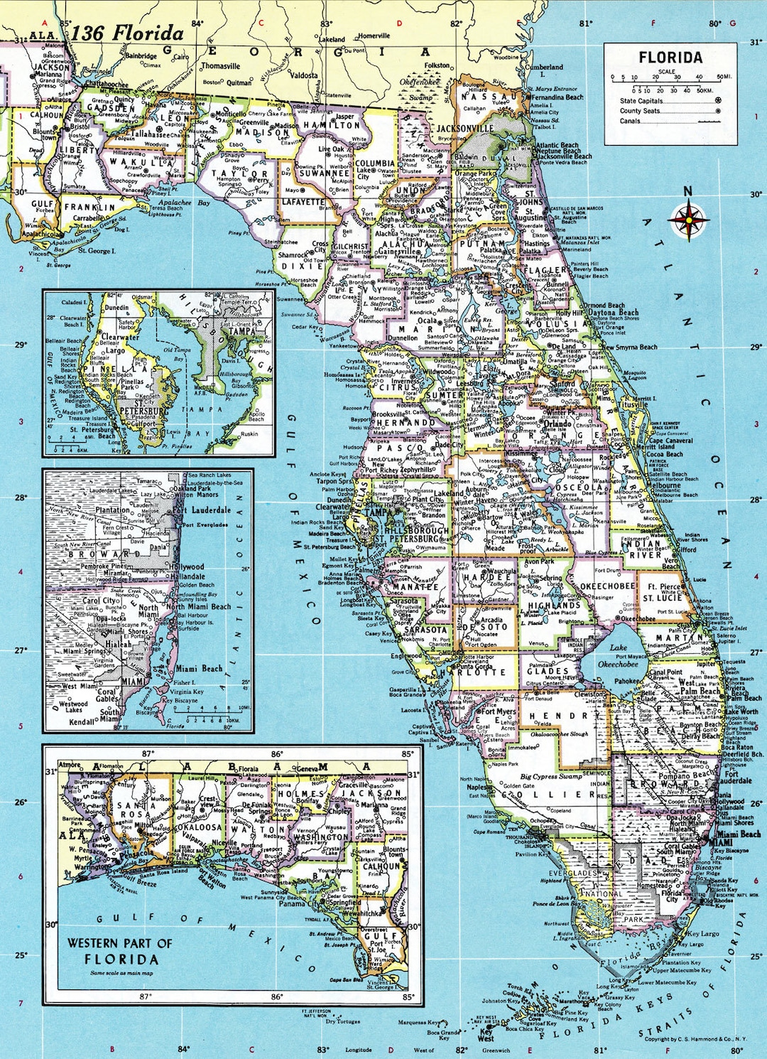 Florida Map Instant Download Printable Map, Digital Download, Wall Art, Antique Map - Etsy