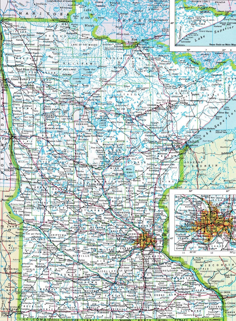Minnesota Border Map Minnesota Map Digital Download - Printable Map, Map of Minnesota, Home ...
