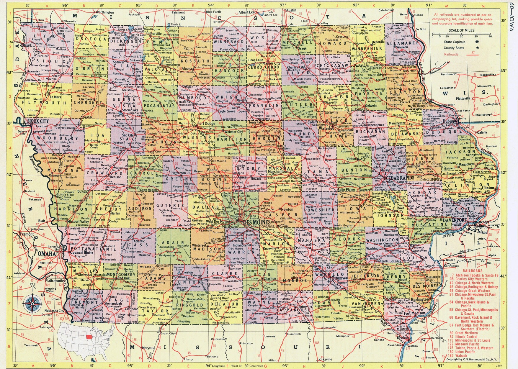 Iowa Map Instant Download Printable Map, Vintage Map, Home Decor, Wall ...