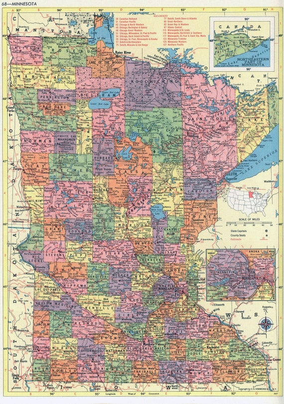 Minnesota Map Instant Download Printable Map Vintage Map - Etsy