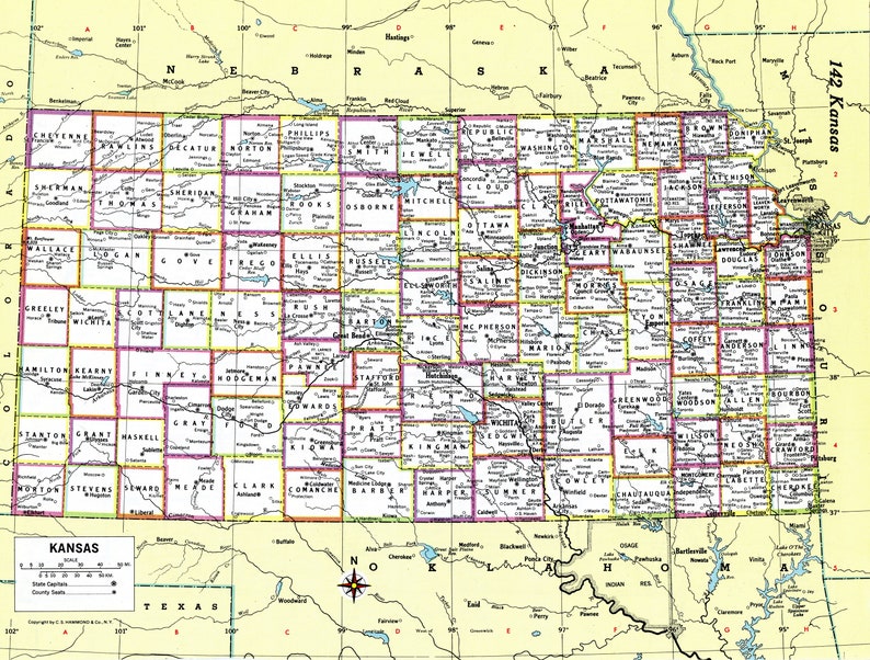 Kansas Map Instant Download Printable Map, Digital Download, Wall Art, Antique Map image 1
