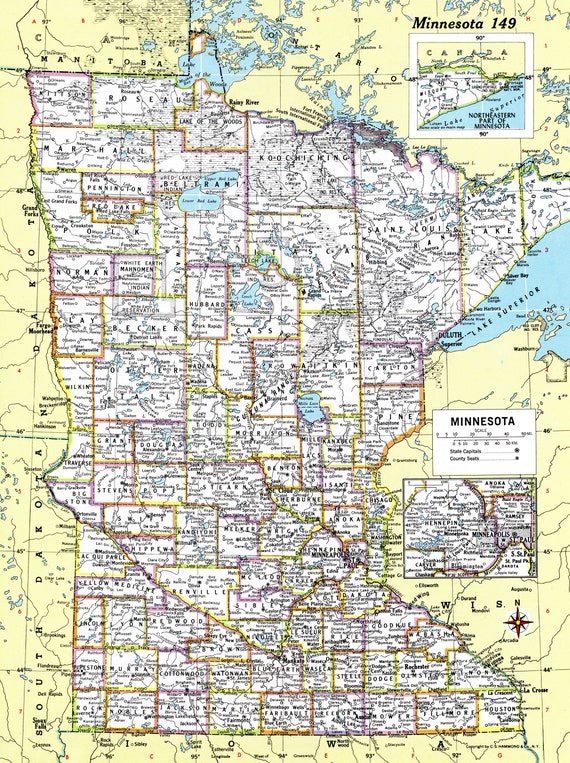 minnesota map instant download 1980 printable map digital etsy