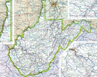 West Virginia Karte Digitaler Download - Druckbare Karte, Karte von West Virginia, Dekoration, Wandkunst, sofortiger Download, Reisegeschenk für Ihn Sie