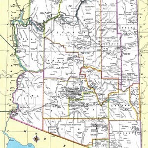 Téléchargement instantané de la carte de l'Arizona - carte imprimable, téléchargement numérique, art mural, carte ancienne