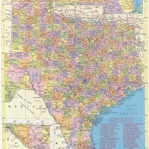 Texas Vintage Karte sofortiger Download - Druckbare Karte, Bibliothek Dekor, Wandkunst, antike Karte