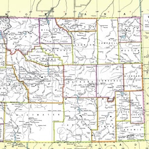 Téléchargement instantané de la carte du Wyoming - carte imprimable, décoration de bibliothèque à la maison, art mural, carte ancienne