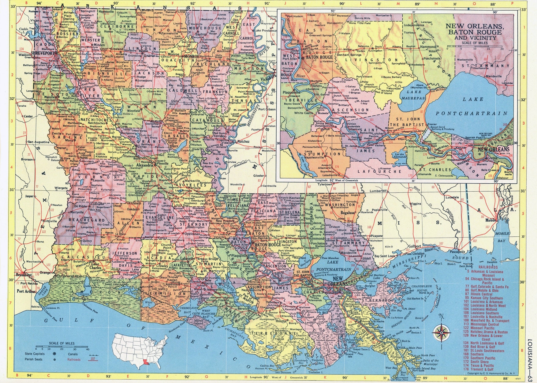 Louisiana Map Instant Download Printable Map, Vintage Map, Home Decor ...