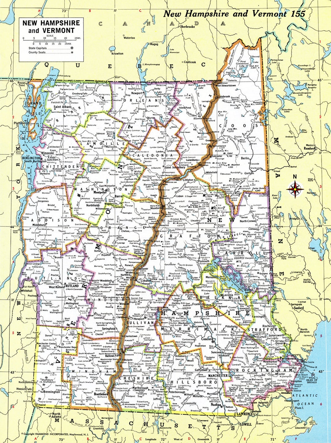 New Hampshire &amp; Vermont Map Instant Download Printable Map, Digital ...