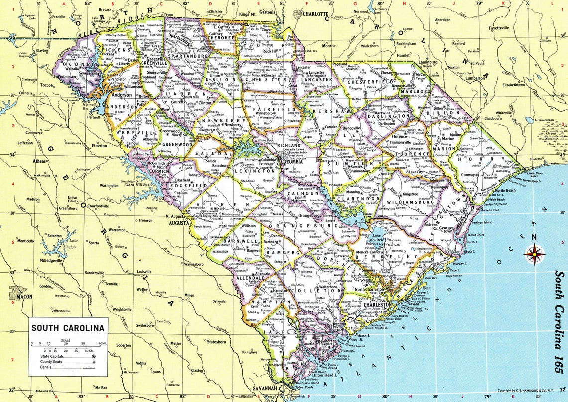 South Carolina Map Instant Download Printable Map, Digital Download ...