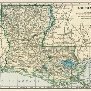 Louisiana Map Digital Download - Printable Map, Vintage 1923 Map of Louisiana, Home Decor, Wall Art, Instant Download, Travel Gift