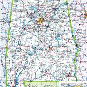 Carte de l'Alabama en téléchargement numérique - carte imprimable, carte de l'Alabama, décoration d'intérieur, art mural, téléchargement immédiat, road trip, carte de voyage cadeau pour lui elle