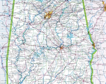 Download digitale della mappa dell'Alabama - Mappa stampabile, mappa dell'Alabama, arredamento per la casa, arte murale, download istantaneo, viaggio su strada, mappa da viaggio regalo per lui e per lei