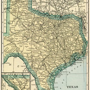 Texas Karte digitaler Download - Druckbare Karte, Vintage Karte von Texas, 1923, Wohnkultur, Wandkunst, sofortiger Download, Reisegeschenk