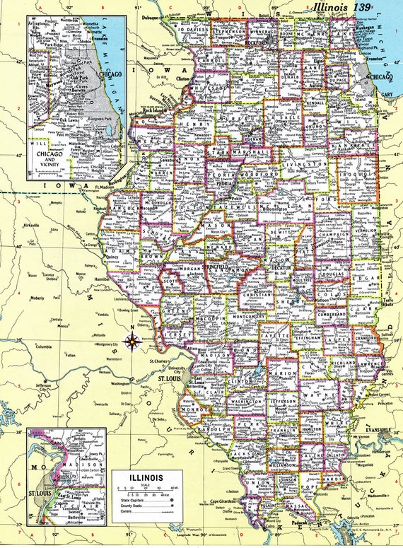 Illinois Map Instant Download 1980 Printable Map Digital Etsy