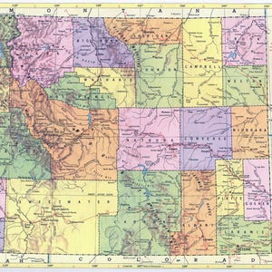 Téléchargement instantané de la carte du Wyoming - carte imprimable, carte vintage, décoration d'intérieur, art mural, carte ancienne
