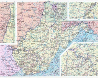 West Virginia Karte Digitaler Download - Druckbare Karte, Karte von West Virginia, Dekoration, Wandkunst, sofortiger Download, Reisegeschenk für Ihn Sie