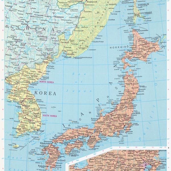 Japan & Korea Map Digital Download - Printable Map, Map of Japan Korea, Home Decor, Wall Art, Instant Download, Travel Poster Gift