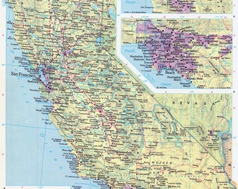 Carte de la Californie en téléchargement numérique - art mural imprimable, téléchargement immédiat, décoration d&#39;intérieur, carte ancienne, carte de la Californie