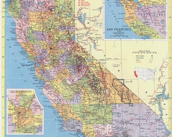 Kalifornien Vintage Karte sofortiger Download - Druckbare Karte, Bibliothek Dekor, Wandkunst, antike Karte
