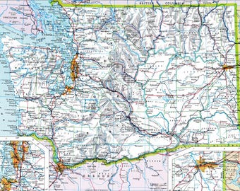 Washington-karta digital nedladdning - utskrivbar karta, karta över Washington, heminredning, väggkonst, omedelbar nedladdning, resepresent till honom henne