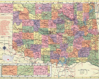Oklahoma Map Sofortiger Download - Druckbare Karte, Vintage Karte, Dekoration, Wandkunst, antike Karte