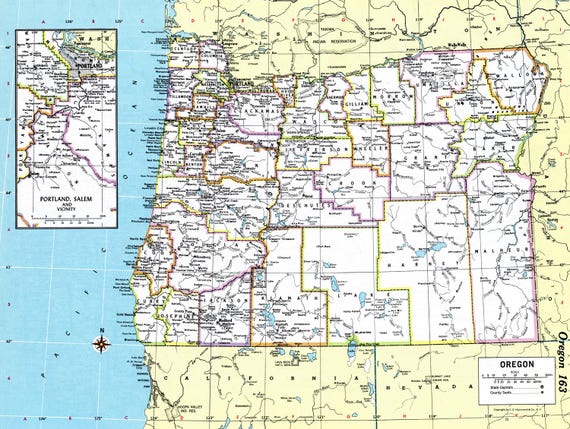 Oregon Map Instant Download - Printable Map, Digital Download, Wall Art, Antique Map
