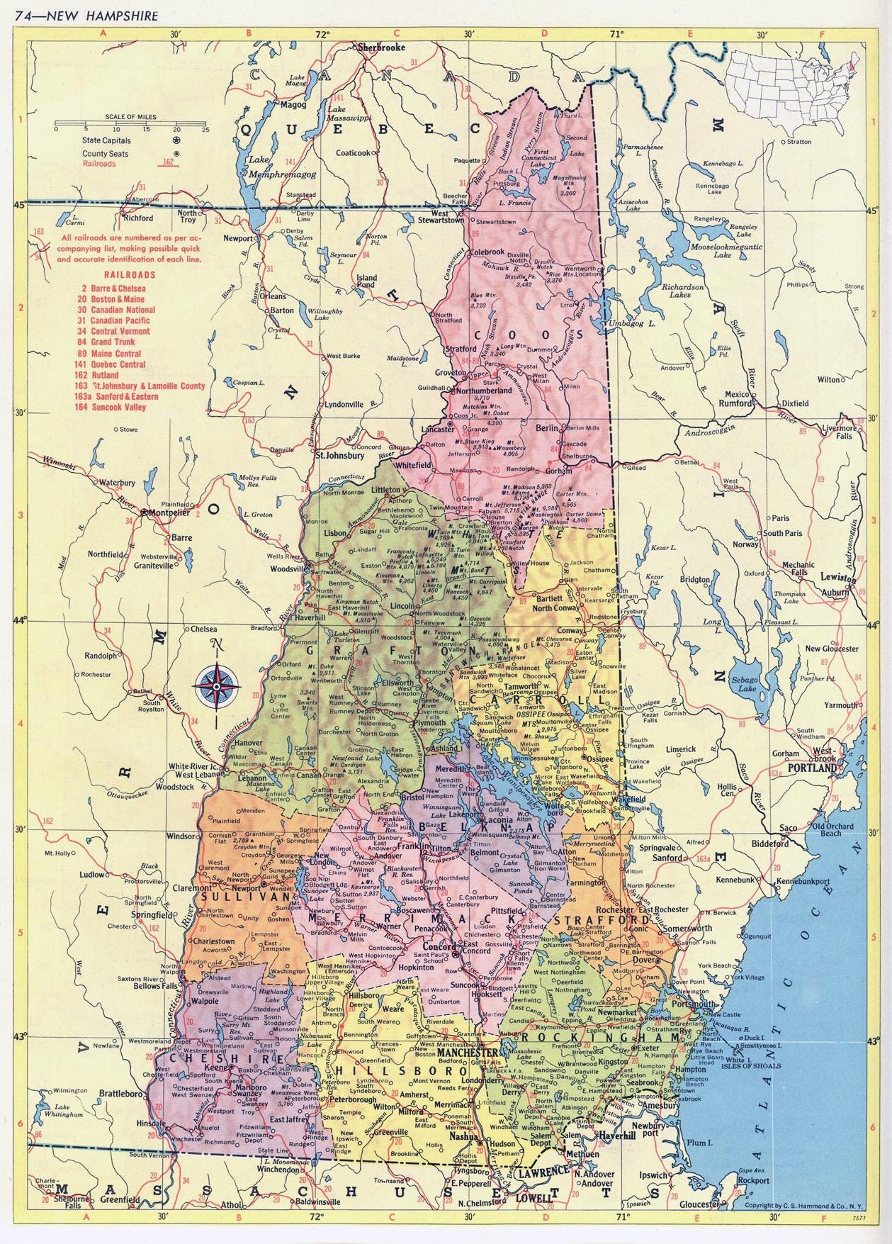 New Hampshire Map Instant Download - Printable Map, Vintage Map, Home Decor, Wall Art, Antique Map