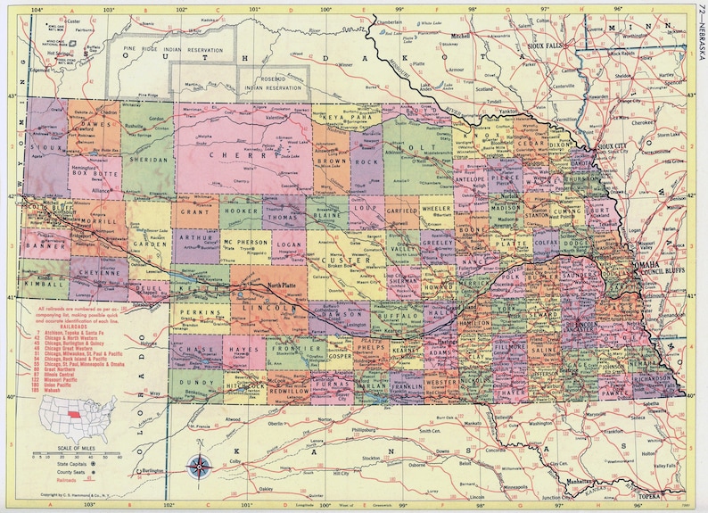 Nebraska Map Instant Download Printable Map, Vintage Map, Home Decor ...