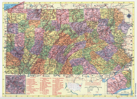 Pennsylvania Map Instant Download Printable Map Vintage - Etsy