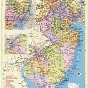 Carte du New Jersey en téléchargement immédiat - carte imprimable, carte vintage, décoration d'intérieur, art mural, carte ancienne
