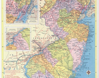 New Jersey Map Instant Download - Printable Map, Vintage Map, Home Decor, Wall Art, Antique Map