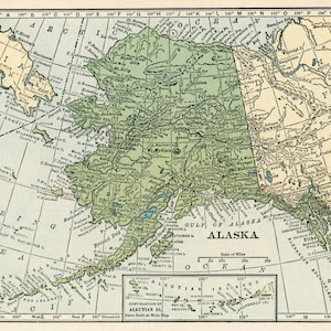 Carte de l'Alaska en téléchargement numérique - carte imprimable, carte vintage de l'Alaska de 1923, décoration d'intérieur, art mural, téléchargement immédiat, cadeau de voyage pour lui et elle