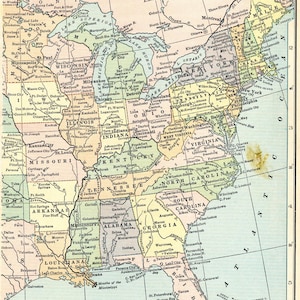Carte de l'est des États-Unis en téléchargement numérique - carte imprimable, carte de la côte est de 1923 vintage, décoration d'intérieur, art mural, téléchargement immédiat, cadeau de voyage