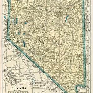 Carte du Nevada en téléchargement numérique - carte imprimable, carte du Nevada de 1923 vintage, décoration d'intérieur, art mural, téléchargement immédiat, cadeau de voyage