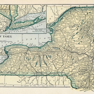 New York Karte digitaler Download - Druckbare Karte, Vintage Karte von New York 1923, Dekoration, Wandkunst, sofortiger Download, Reisegeschenk