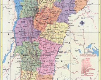 Vermont Map Instant Download - Printable Map, Vintage Map, Home Decor, Wall Art, Antique Map