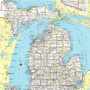 Michigan Map Instant Download - Printable Map, Digital Download, Wall Art, Antique Map