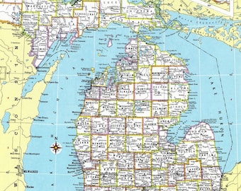 Michigan Map Instant Download - Printable Map, Digital Download, Wall Art, Antique Map