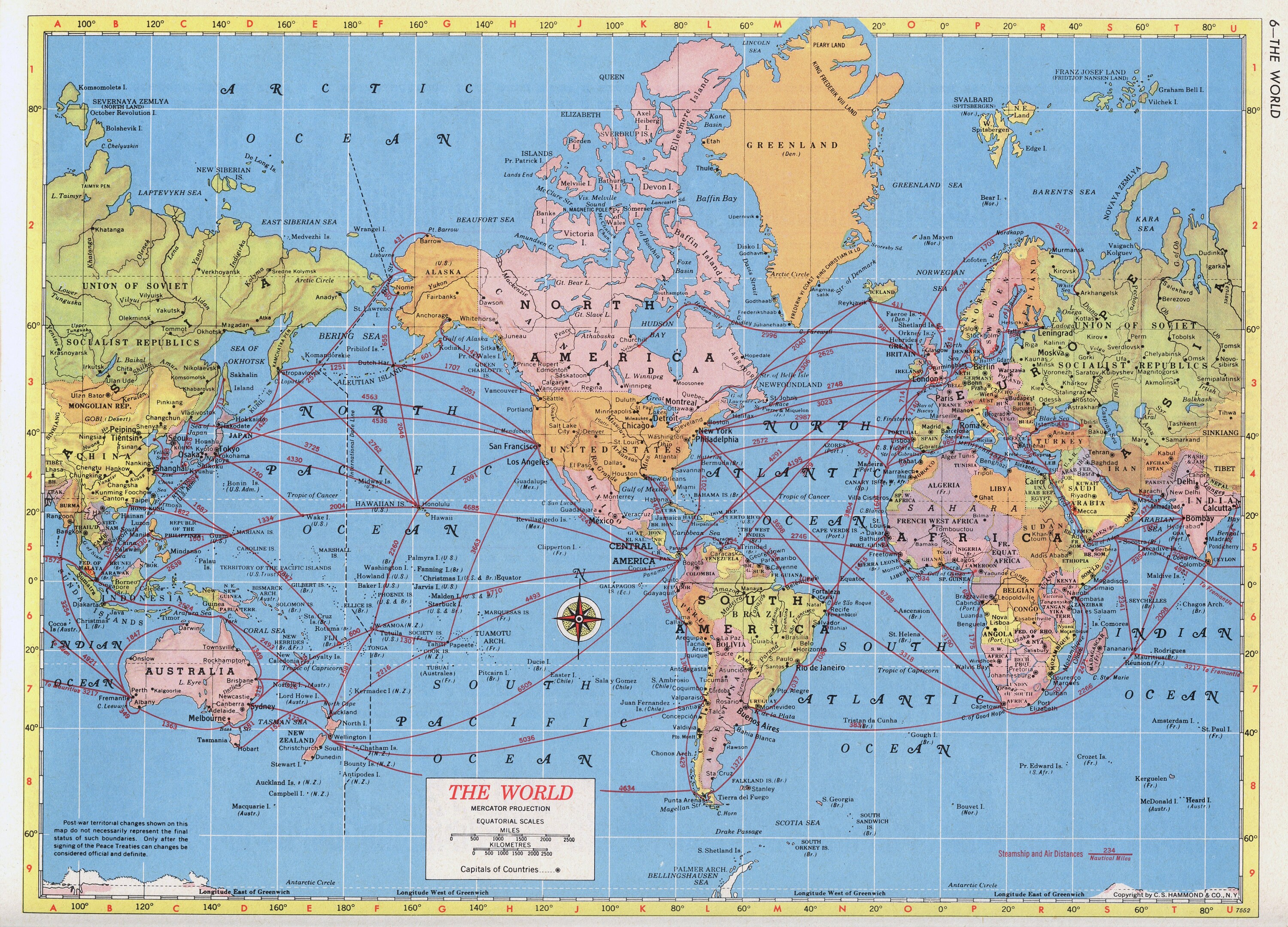 World Map Instant Download 1958 Printable Map Vintage